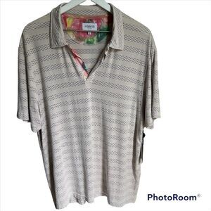 NWT Hyden Yoo Short Sleeve Casual Shirt Men's XL Tan Striped Resort Cruise